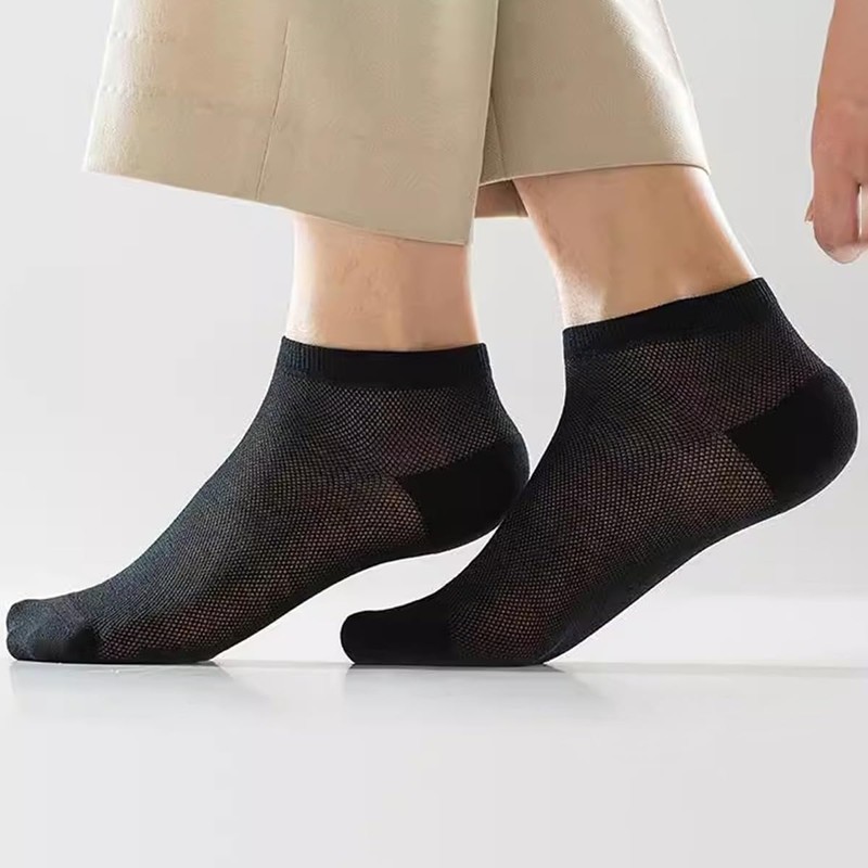 FQZMQBQ Men's Ankle Socks, Black, Ankle, Cool, No Stuffy, Thin,