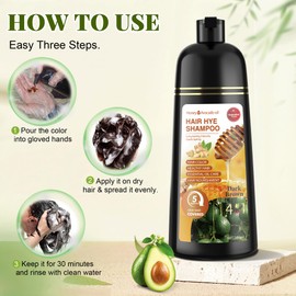 Dark Brown Hair Dye Shampoo 3 in 1 for Women & Men 100% Gray Hair Coverage - Herbal Ingredients Natural Plant Hair Color - Hair Dye in Minutes 17.6 Fl Oz