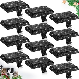 Huwena Christmas Stocking Holders Shiny Mantel Stocking Hangers Fireplace Hangers Glitter Hanging Hooks for Christmas Holiday Fireplace Window Table Supplies (Black,12 Pcs)