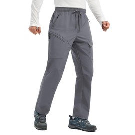 baleaf Men's Hiking Pants Softshell Waterproof Snow Thermal Fleece Lined Pants Winter Outdoor Clothing with Zipper Pockets Dark Gray M