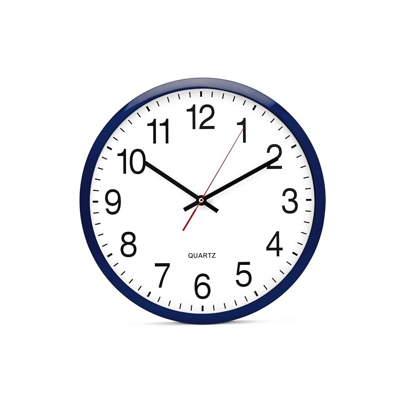 Bernhard Products Navy Wall Clock, Silent Non Ticking - 16