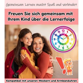 Honey's Heaven® Montessori Wall Clock for Children - Learning Clock without Tick Noises - Analogue Children's Clock for Learning the Time - Decorative Children's Room Children's Wall Clock for Girls