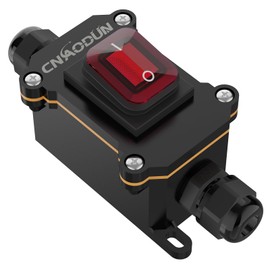 CNAODUN Waterproof Inline Cord Switch 12V DC 20A On Off Toggle Switch with Red Light Rocker Button DPST Double Outlet Outdoor IP66