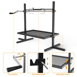 onlyfire Adjustable Grill Rotisserie System and Spit, Over Fire Camp Grill with Cooking Grate for Outdoor Open Flame Cooking