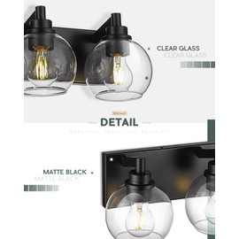 METWET Bathroom Light Fixtures, 4 Light Matte Black Vanity Light, 26 Inch Modern Wall Sconces with Globe Clear Glass Shade, Vanity Lighting Fixtures Over Mirror, VL195-MB-CL-4