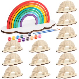 Blueweenly Rainbow Crafts for Kids Rainbow Art Painting Sets for Party Favors Wooden Painting Brush Kit Return Gifts for Birthday Party Supplies Class Make Your Own Craft Kits (12 Sets,Kawaii)