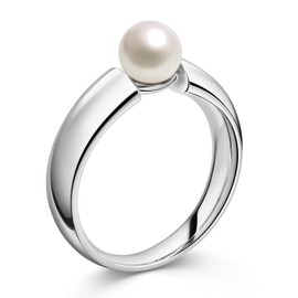 Materia #SR-98 Women's Solitaire Ring 925 Silver with White Pearl Rhodium-Plated Including Ring Box, Pearls (shell pearl)