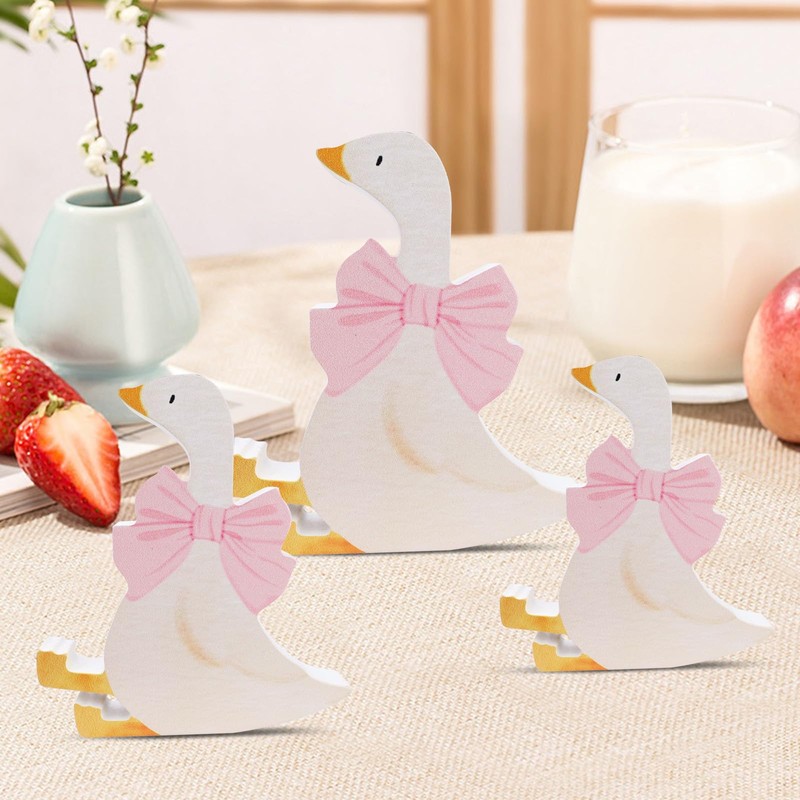 Wooden Silly Goose Decorations 3PCS 3 Sizes - Sitting White