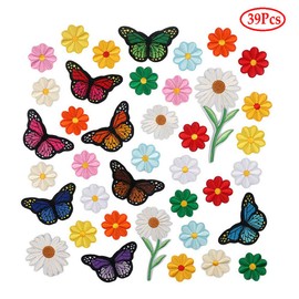 39 parches bordados de flores pequeñas de plantas policromáticas con diseño de flores termoadhesivas para planchar, accesorios de ropa de encaje (girasol multicolor)