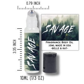 BELLE & KAT Fragrance Body Oil Roll-On Scented Savage (Type) - 0.33 Fl Oz (10ml)
