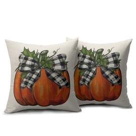 Fall Pillow Covers 18x18 Set of 2 Burnt Orange Pumpkin Thanksgiving Harvest Outdoor Decorative Throw Pillows Farmhouse Pillowcases Autumn Cushion Case Seasonal Gift Decor for Home Sofa Couch Bed