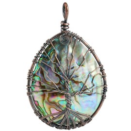 KYEYGWO Abalone Shell Pendant Necklace for Unisex, Wire Wrapped Tree of Life Pendant Fashion Jewellery with Chain, abalone shell, Abalone Shell