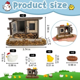 Nicunom 20Pcs Miniature Retro Wooden Chick Coop, Mini Family Chickens, Hen, Chick, Egg, Chicken Nest Ornament for Fairy Garden Accessories, Micro Landscape Lawn Decor