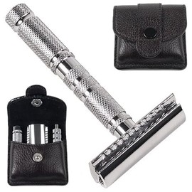 Parker 4 Piece Travel Safety Razor & Leather Case - A great Travel Safety Razor that is also excellent for Everyday Use!