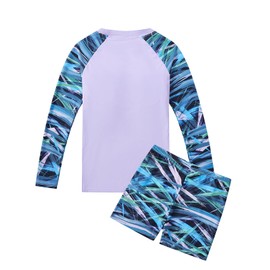 Girls Long Sleeve Swimsuits Rash Guard Sun Protection UPF 50+ Swimwear 2 Piece Swim Set Girls Swimming Costume 4-14 Years Purple