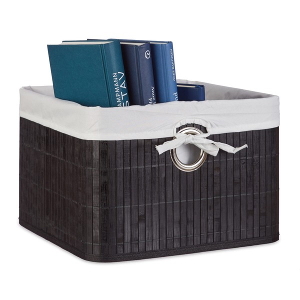 Relaxdays Bamboo Storage Basket H x W x D: Approx. 20 x 31 x 31cm Shelf Basket with Removable Fabric Cover, Decorative Storage Box with Handle, Foldable Storage Space, 31 x 31 x 20 cm
