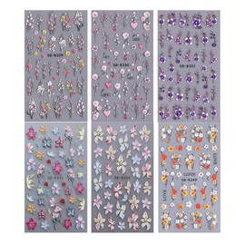 Winning Smile 6 Sheets Nail Art Decals 5D Embossed Stickers｜Professional Texture Fashionable Embossed Three-Dimensional Adhesive Decals｜Nail Decoration Stickers- Summer Kaleidoscope (Colorful Fiower)