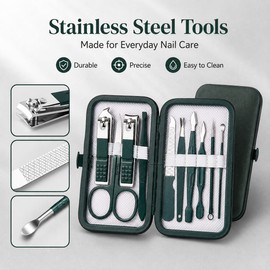 10-Piece Stainless Steel Manicure Set for Nail Care – Portable Grooming Kit with PU Travel Case for Home & Travel