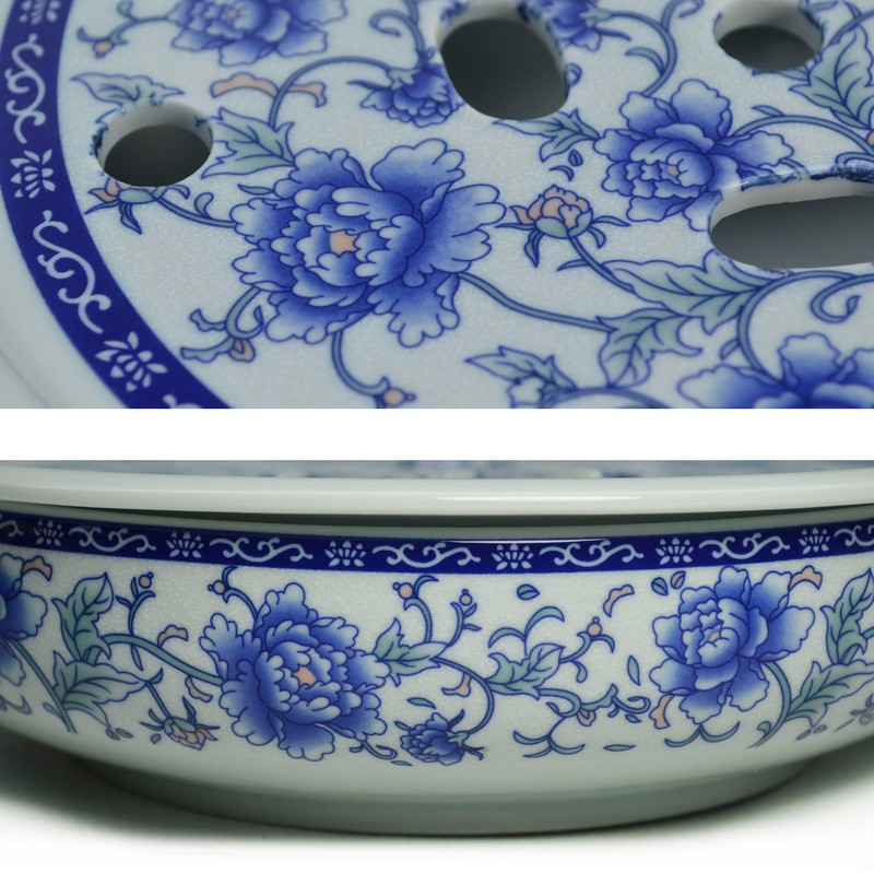 Porcelain Tea Tray, 10 inch Double-Layer Ceramic Tray Round for