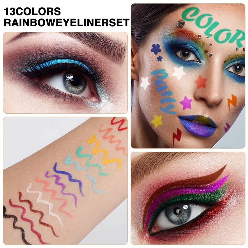 Matte Eyeliner Set, 13 Pieces, 12 Colours, Eyeliner Make-Up Set,