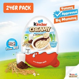Kinder Creamy Pack of 24 Milky and Cocoa Chocolate with Extruded Rice, 456 g