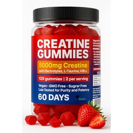 Creatine Gummies 5000mg 120ct Max Strength Muscle Growth/Recovery Supplements for Men & Women Creatine Monohydrate, B12 & L-Taurine Vegan Gym Pre Workout Chewable Gummies, 1 Month Supply (Blueberry)