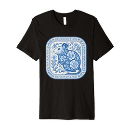 Delft Blue Degu Floral Ceramic Pattern Premium T-Shirt
