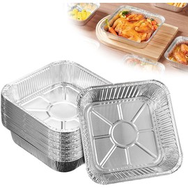 DAJASD 50 Psc Aluminium Foil Trays, 8 Inch Foil Baking Trays, Square Tin Foil Trays, Disposable Foil Trays Containers, Foil Trays Air Fryer Liner for Baking, Cooking, Oven, Air Fryer