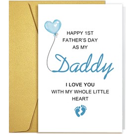 Qiliji Happy 1st Father's Day As My Daddy Card, First Father's Day Card from Baby Boy Girl, 1st Father's Day Card for New Dad, I Love You With My Whole Little Heart