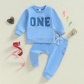 HZPHQY Toddler Baby Boy Girl 12-18 Months First 1st Birthday Outfit One Print Sweatshirt Pants Sweatsuit Infant Clothes