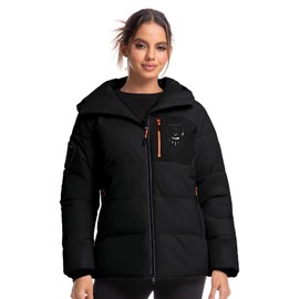 Jsslaik Women's Insulated Jacket Windproof Waterproof Thermal Hooded Ski Snowboard Coat with Reflective Strips and Multiple Pockets, Obsidian Black, XL
