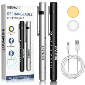 Rechargeable Pen Light for Nurse, 2Packs Rechargeable LED Medical Pen Light, Warm&Cool White Light, Portable Medical PenLight for Nurse, Doctor, First Aid, EMT, Nursing,Nursing Student Black1+Silver1
