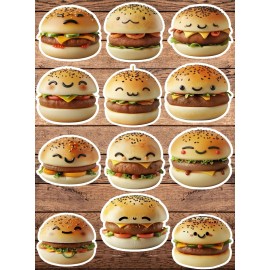 Handmade Cute Hamburger Die Cut Stickers Set Laptop Sticker WaterBottle Sticker