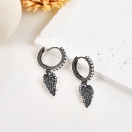 Angel Wing Earrings S925 Sterling Silver Gothic Angel Wings Dangle Earrings Angel Jewellery Gifts for Women-Gothic Black