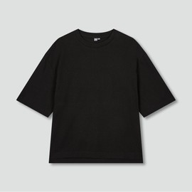 JAJU Women's Cotton Loose Fit 5-Button T-Shirt_Black