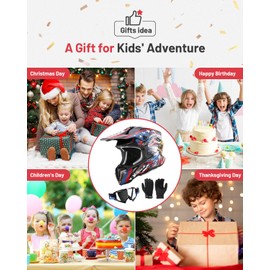 Oumurs DOT Youth Dirt Bike Helmet with Goggles & Gloves for 8-18 Years Old, Kid ATV Helmet for Youth Boys Girls, Four Wheeler Helmet Motocross BMX MX ATV UTV Offroad Street Go Kart Riding Dirt Bike