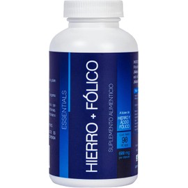 Hierro + Vitamina C + Ácido Fólico | 90 Cápsulas Vegetales | Suplemento Alimenticio para Hombres y Mujeres
