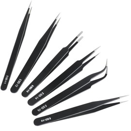 6 Pcs Precision Tweezers Set, Premium Anti-Static Stainless Steel Tweezer, ESD Curved of Tweezers for Electronics, Craft, Laboratory Work, Jewelry-Making, etc