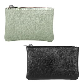 ONEBOOM Pack of 2 coin purses for women, Lychee print zip coin purse, comfortable feel, practical design, suitable for coins, coins, gift cards, credit cards, ID cards, receipts, black, green, Black