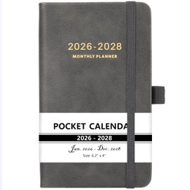 2026-2028 Pocket Planner - 2026-2028 Monthly Planner, Pocket Calendar (36-Month) With 60 Notes Pages, Jan. 2026 - Dec. 2028, 6.2" x 4", 3-Year Planners with Contacts, Holidays and Pen Holder, Elastic Closure - Grey