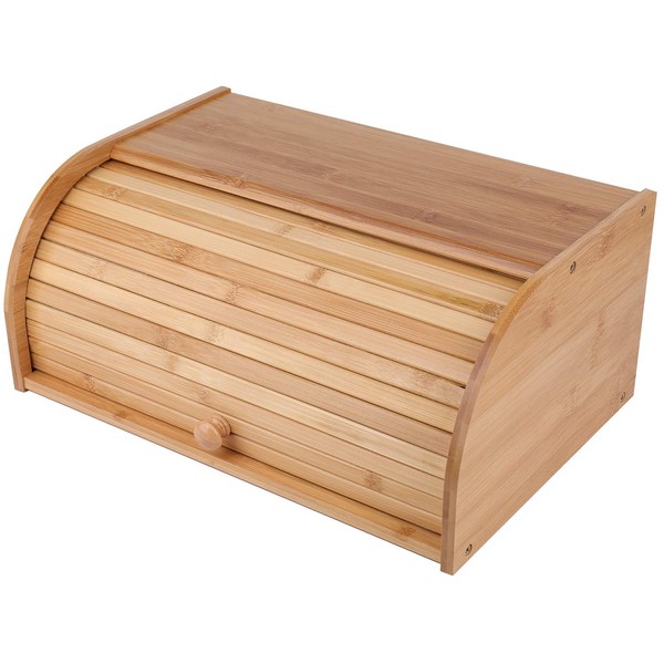 Lawei Bamboo Bread Box, Large Natural Roll Top Wood Bread Box, Countertop Bread Storage Bin, Bread Boxes Holder for Kitchen Food Storage, No Assembly Required