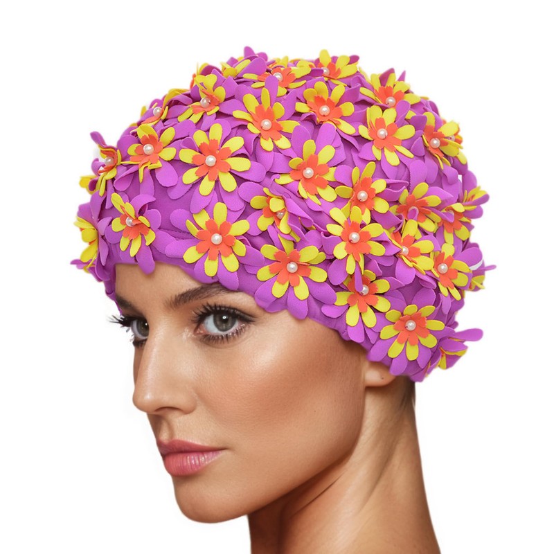 Medifier Swim cap Floral Petal Retro Style Bathing Caps for