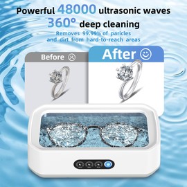 Ultrasonic Jewelry Cleaner Upgraded Version, 48khz Professional Ultrasonic Cleaner for Eyeglasses, Rings, Watch Strap, 22oz Jewelry Cleaner Ultrasonic Machine with Three Cleaning Modes, Digital Timer