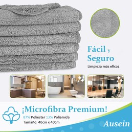 Ausein Toallas de Cocina de 12 Piezas, 40 x 40 cm, Trapos de Microfibra, Lavable y Reutilizable, Paños de Limpieza de Super Absorbentes, Secado Rápido, para Cocina, Coches, Ventana y Vidrio (Gris)