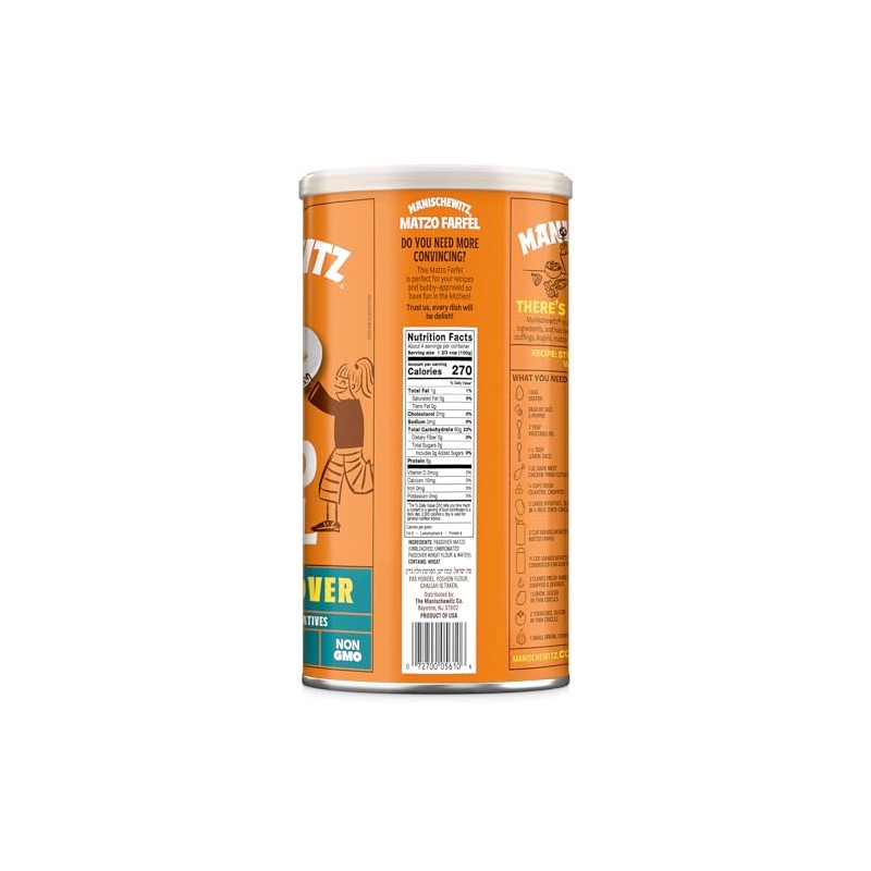 Manischewitz Matzo Farfel, 14oz Resealable Canister, Sodium Free, No Artificial