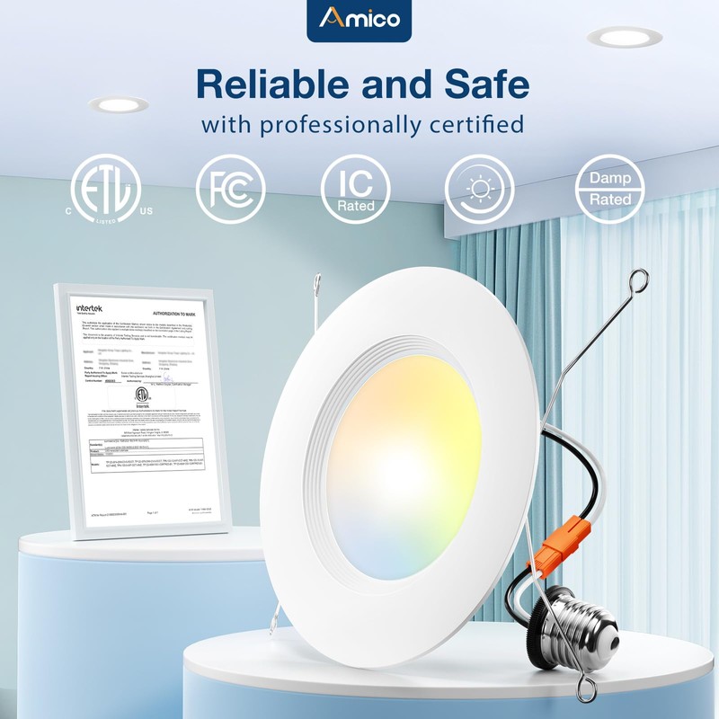 Amico 5/6 inch 5CCT LED Recessed Lighting 12 Pack, Dimmable,