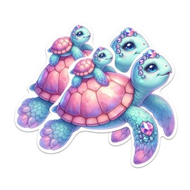 (2 Pack) Mama Turtle and Baby Turtle Sticker - Cute Turtle Sea Life Stickers - 5 Inches On Longest Side - Premium Vinyl - for Cars, Trucks, Skateboards, Laptops - Made in USA - BMCS0534