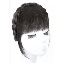 Black Fluffy Natural Fake Long Wig Synthetic Hair Band Bangs,Trendy Braid Headband Hair Accessories,Heat Resistant Wig,Invisible Hair Extension Women's Fashion Headbands(Have Sideburns),Accessories