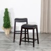 Bar Stool 24 Inch Espresso Finish Black Leather Seat Wood