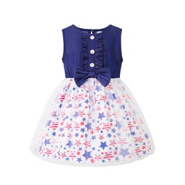 LYSMuch Toddler Girl Independence Day Outfit Baby 4th of July American Flag Dress Kids Patriotic Clothes(18-24Months,White Star)